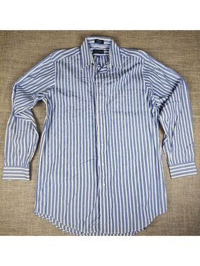 Preswick & Moore Men's Blue/ White Striped Dress Shirt Regular Fit 100% Cotton